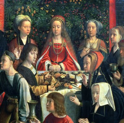 Le Nozze di Cana, dettaglio della sposa e degli ospiti da Gerard David