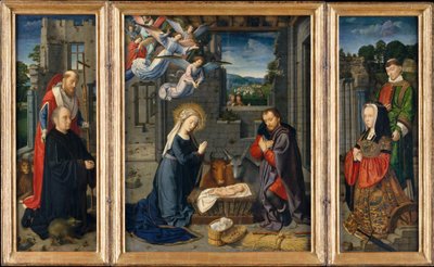 La Natività con donatori e santi Girolamo e Leonardo, c.1510-15 da Gerard David