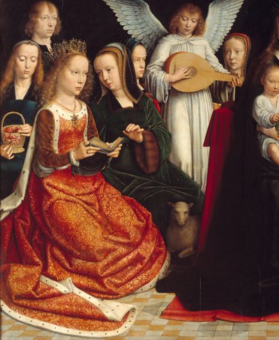 La Vergine tra i santi (dettaglio di Sante: Santa Dorotea, Santa Caterina, Santa Agnese, Santa Fausta) da Gerard David