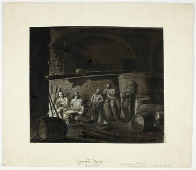 Cantina con uomini che giocano a carte da Gerrit Dou