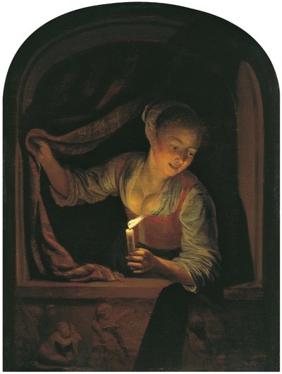 Donna con una candela accesa alla finestra da Gerrit Dou
