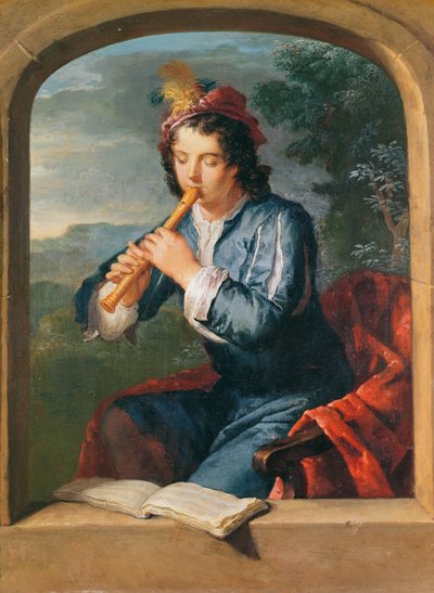 Giovane uomo che suona il flauto da Gerard Hoet