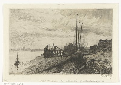Veduta del fiume Het Vlaamsche Hoofd presso Anversa da Gerard Jan Bos (signed by artist)