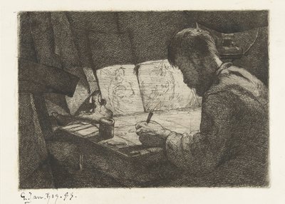 Autoritratto al tavolo da disegno da Gerard Jan Bos (signed by artist)