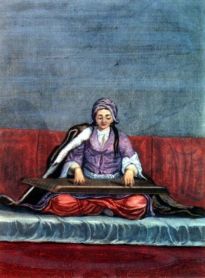 Ragazza turca che suona la cetra, inciso da Gerard Jean Baptiste Scotin da Gerard Jean Baptiste Scotin