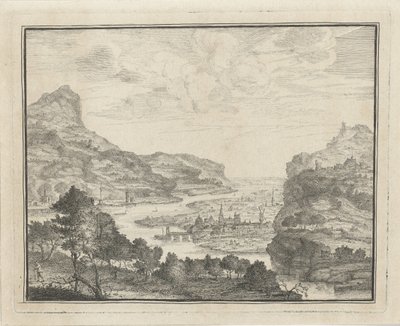 Paesaggio fluviale con vista su una città da Gerard Melder