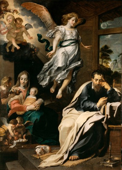Un angelo dice a Giuseppe in sogno di fuggire in Egitto da Gerard . Seghers