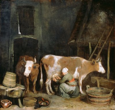 Una cameriera che munge una mucca in un fienile da Gerard Ter Borch the Younger