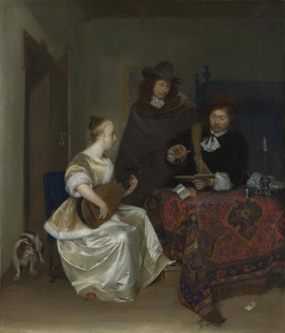 Una donna che suona un tiorba a due uomini, ca 1668 da Gerard Ter Borch the Younger
