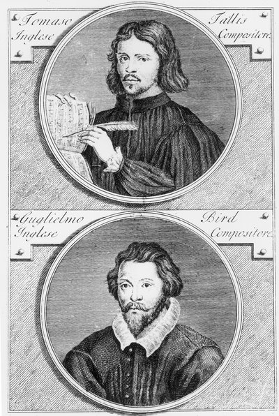 Thomas Tallis (c.1505-85) e William Byrd (1543-1623) inciso da Niccolo Francesco Haym da Gerard Vandergucht