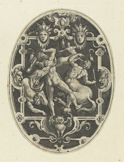 Ercole in lotta con i centauri (Decorazioni ovali con le imprese di Ercole in grottesche) da Gerard de Jode