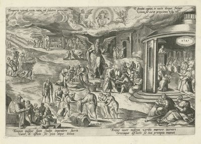 Padre Tempo tra scene di opere di misericordia e virtù cristiane (serie: Allegorie moralizzanti sul tempo) da Gerard de Jode