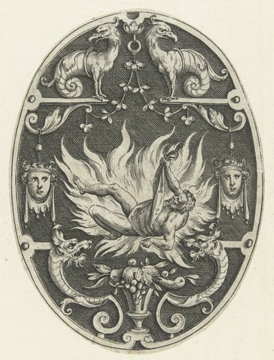 Decorazione piatta: la morte di Ercole (Decorazioni ovali con le imprese di Ercole in grottesche) da Gerard de Jode