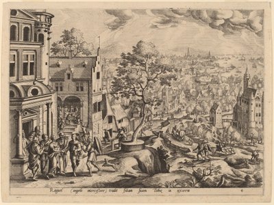 Tobia arriva alla casa di Raguel da Gerard de Jode after Hans Bol
