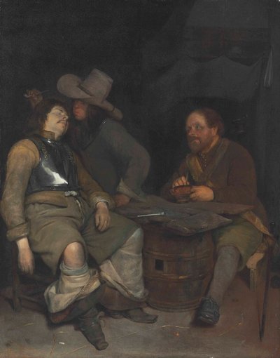 Interno di una guardiola con un soldato che soffia fumo da Gerard ter Borch
