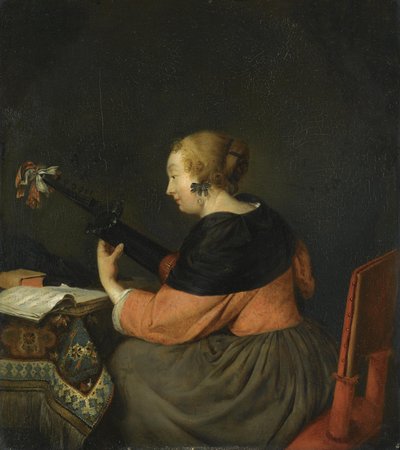 Una signora seduta che suona il liuto da Gerard ter Borch