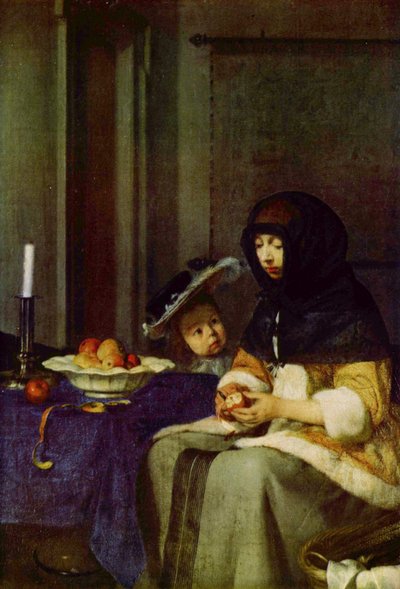 Tedesco: Apfelschälerin Pelatore di mele da Gerard ter Borch