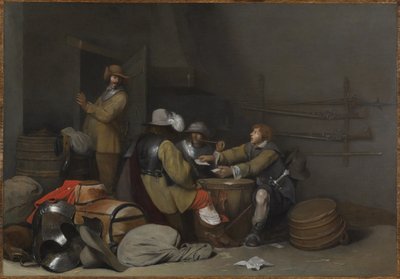 Interno della guardiola con soldati che fumano e giocano a carte da Gerard ter Borch
