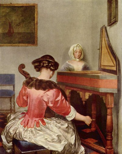 Due donne che suonano in un interno da Gerard ter Borch
