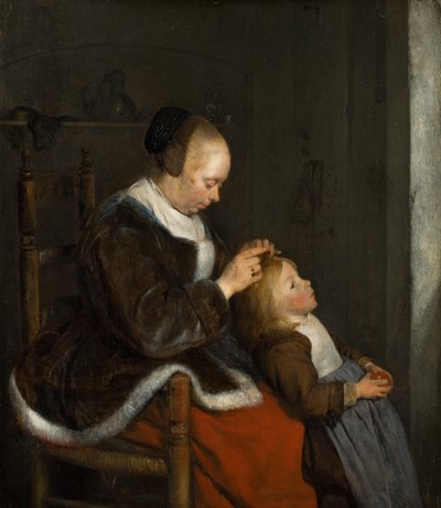 Madre che pettina i capelli del bambino, conosciuto come Caccia ai pidocchi da Gerard ter Borch