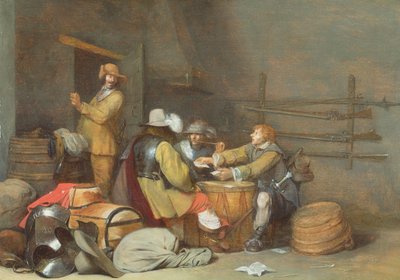 Soldati che giocano a carte in una guardiola da Gerard ter Borch