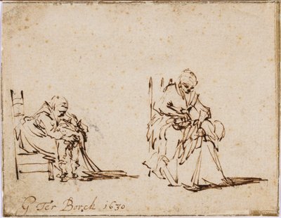 Due studi di una donna che lava un bambino da Gerard ter Borch