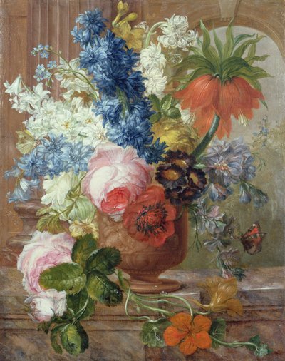 Rose, delfini, anemoni, nasturzi e un giglio imperiale in un