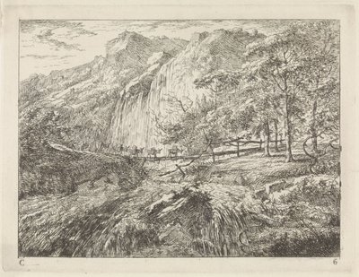 Asini da soma su un ponte presso una cascata da Gerard van Nijmegen