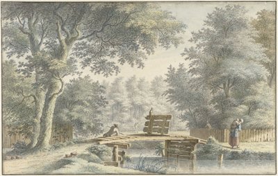 Paesaggio con un ponte su cui c