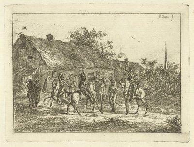 Cavalleria in un villaggio da Gerardus Emaus de Micault