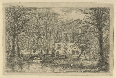 Casa con ponte sopra un fossato da Gerardus Emaus de Micault