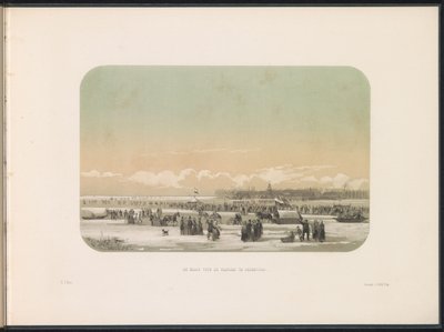 Divertimenti sul ghiaccio sulla Mosa a Rotterdam, in lontananza la fabbrica di Feijenoord, 1855 da Gerardus Johannes Bos