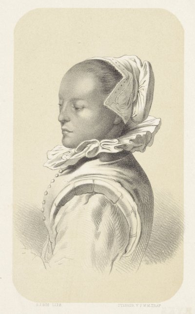 Donna con cuffia bianca e colletto da Gerardus Johannes Bos