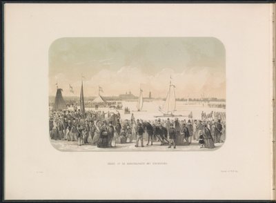 Gara di barche a vela sul ghiaccio sul fiume Mosa a Rotterdam, 1855 da Gerardus Johannes Bos