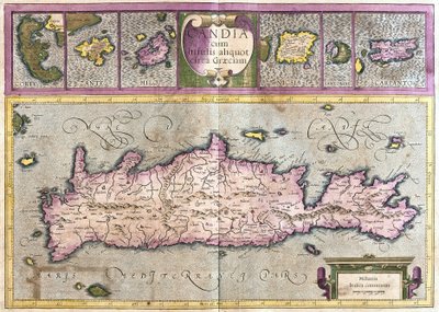 Cipro e isole greche (Corfù, Zante, Milo, Santorini, Karpathos) (incisione) da Gerardus Mercator