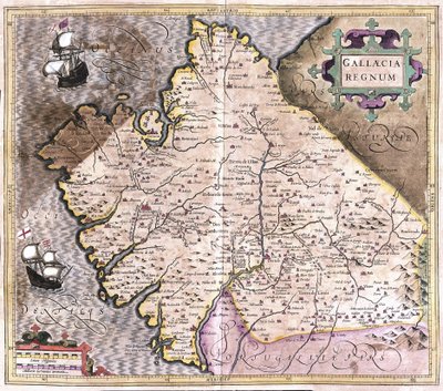 Galizia, Santiago de Compostela, Monforte de Lemos, nord-ovest della Spagna (incisione) da Gerardus Mercator