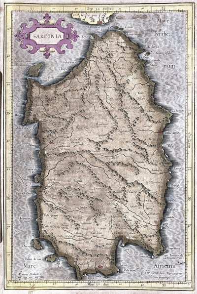 Sardegna, Italia (incisione) da Gerardus Mercator
