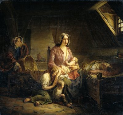 Una signora ricca visita una famiglia povera da Gerardus Terlaak