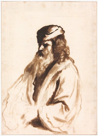 Figura barbuta con turbante e cappotto di pelliccia, mezzo busto, girato a destra da Gerbrand van den Eeckhout