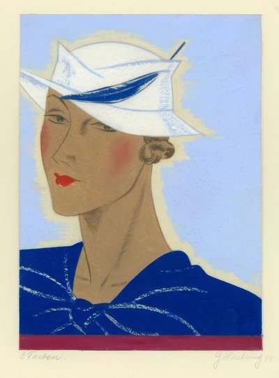 Cappello da donna con piuma blu 1933 da Gerd Hartung
