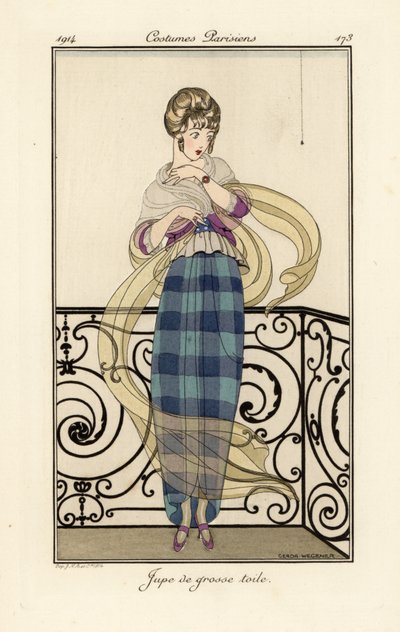 Donna in una grande gonna di toile, spaventata da un ragno da Gerda Marie Frederike Wegener