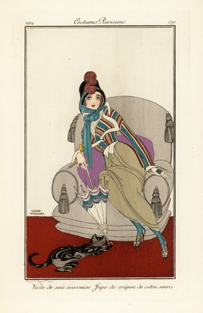 Donna con gilet di seta scozzese, gonna di cotone crepe da Gerda Marie Frederike Wegener