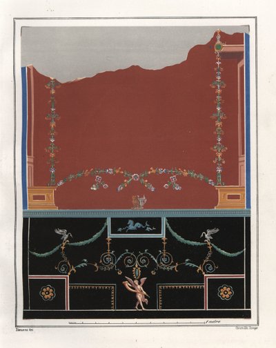 Affresco da un atrio nella Casa di Tryptolemus. VI, Ins. VII, No. 18. Cromolitografia di Victor Steeger dopo un