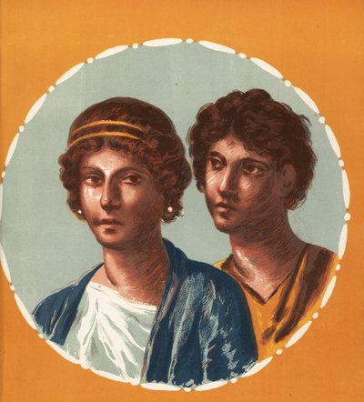 Ritratto di un uomo e una donna da una casa non identificata a Pompei. Cromolitografia di Victor Steeger dopo un
