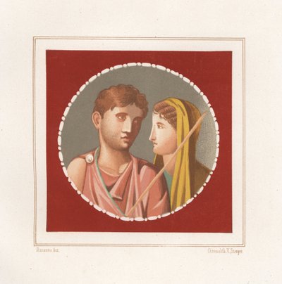 Ritratto di un uomo e una donna da una casa non identificata a Pompei. Cromolitografia di Victor Steeger dopo un
