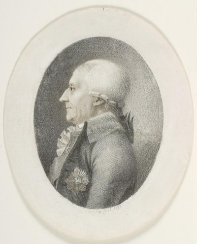 Ritratto di A.P. Bernstorff, conte, primo ministro (1735-1797). Mezzobusto. Profilo a sinistra da Gerhard Ludvig Lahde