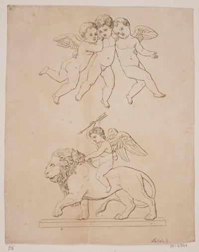 Tavola con tre amorini e sotto amore su un leone da Gerhard Ludvig Lahde