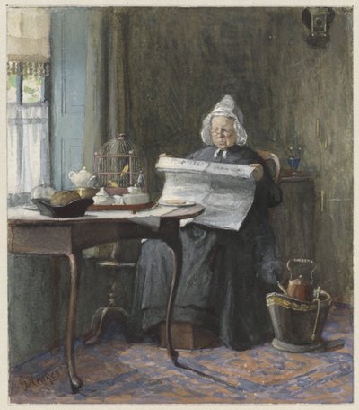 Interno con una donna che legge il giornale da Gerke Henkes