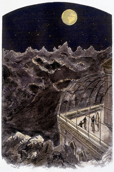 Persone sulla Luna che osservano la Terra - illustrazione di Gerlier, in "Un mondo sconosciuto: 2 anni sulla luna" di Pierre de Sélènes, ed. Flammarion da Gerlier Gerlier