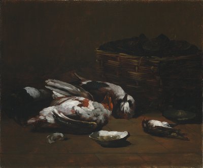 Natura morta con uccelli morti e un cesto di ostriche, c. 1860 - 1880 da Germain Ribot